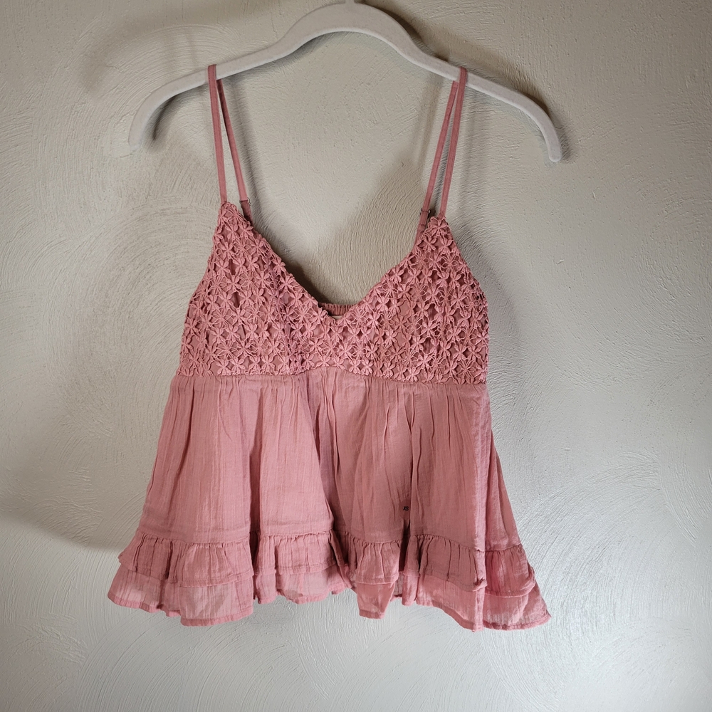 Aeropostale Pink Crochet Tank Top - Ladies Size XS- Rose Pink